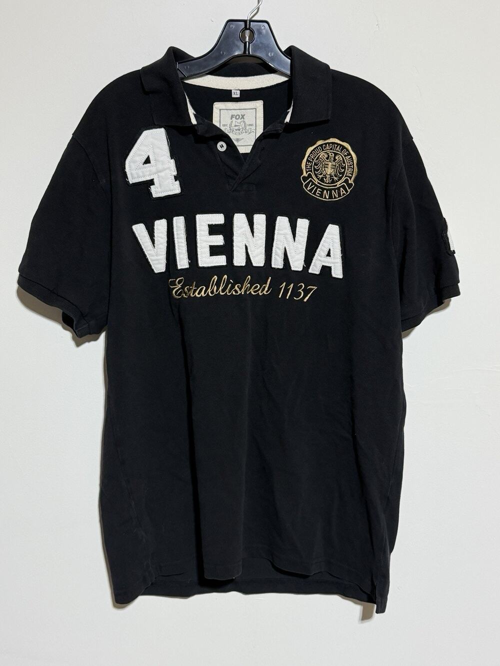 Fox Original Men’s‎ Polo Vienna Austria Crest #4 XL Black